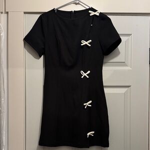 Cider Black Mini Dress with Cream Bow Details
